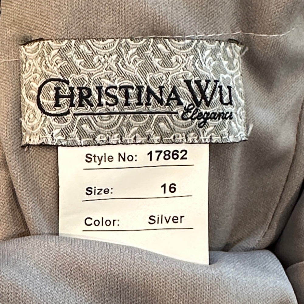 Christina Wu Taupe Embellished Illusion Cap Sleeve Maxi Dress - Picture 2 of 7